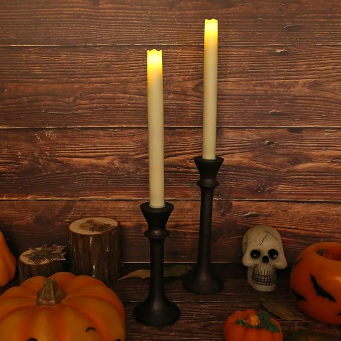 JT17008 Rustic 2 Pack Candlestick Decorative Taper Candle Holder for Table Centerpiece, 7" x 9", Brown