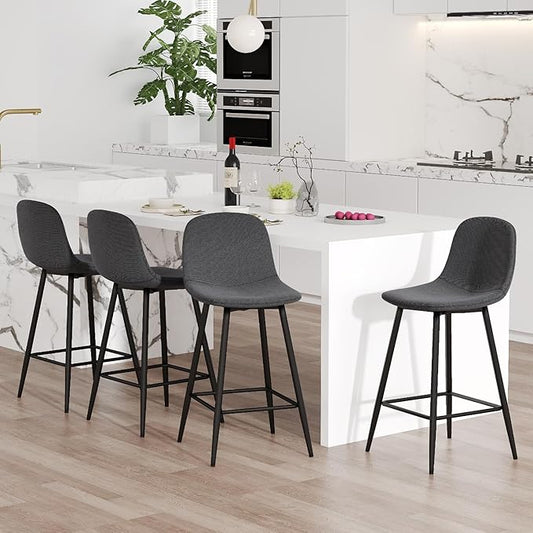 Counter Height Bar stools Set of 4, 24.6" Grey Kitchen Bar Stools with Back & Metal Footrest, Modern Island Chairs Set of 4 for Kitchens Island Home Bar