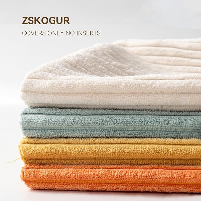 Decorative Throw Pillow Covers 20x20 Inch Set of 4 for Boho Living Room Farmhouse Home Decor, Spring Pillow Covers for Couch Bed, Soft Corduroy Striped Patchwork Cushion Cases, Warm Colors