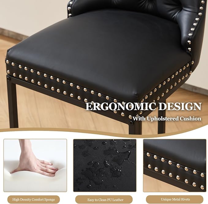 UVV Counter Height Bar Stools Set of 1, 26" Modern Barstools with Back, Faux Leather Upholstery Counter Chairs with Metal Legs for Kitchen Island, Bar, Counter, Black