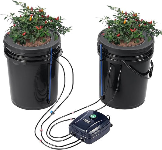 VEVOR DWC Hydroponics Grow System, Hydroponic Growing System with Top Drip Kit, Deep Water Culture 5-Gallon 2 Buckets, with Air Pump, Air Stones and Water Level Device for Leafy Vegetables