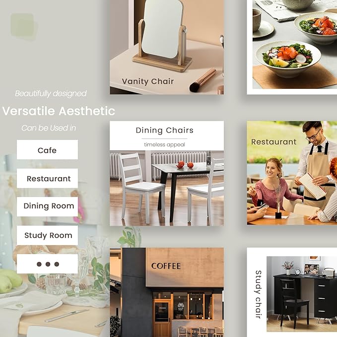 NAFORT Wooden Dining Chairs Set of 6, High Ladder Back Kitchen Side Chair with Solid Rubber Wood Legs, Max Load of 400 Lbs, Modern Restaurant Chairs for Kitchen and Dining, Home Workspace