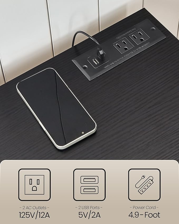 TV Stand with Power Outlet, Modern TV Cabinet for 55 60 inch TVs, Media TV Console with LED Light Strip, Media Entertainment Center with Storage, for Living Room, Bedroom, Black MDS02UDBB