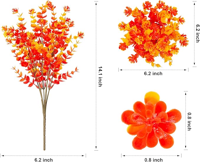 Ivydale Artificial Fake Fall Mums Flowers Plants for Outdoor Outside, 12 Bundles Faux Autumn Orange Daisy Plastic Greenery Realistic UV Resistant for Front Door Porch Patio Balcony Garden Yard Decor