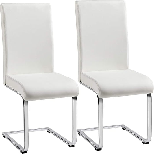 Yaheetech Dining Chairs Set of 2 Modern Faux Leather Upholstered Dining Room Chairs with High Back and Metal Chrome Legs for Kitchen/Living Room/Restaurant, White