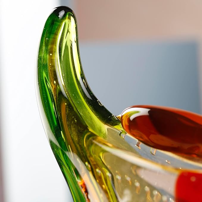 Yao Yuan Murano-Style Art Glass Vase with a Face - 12.6" Tall Mouth-Blown Artistic Sculpture with Vibrant Colors & Accents - Rich Colored Home Décor