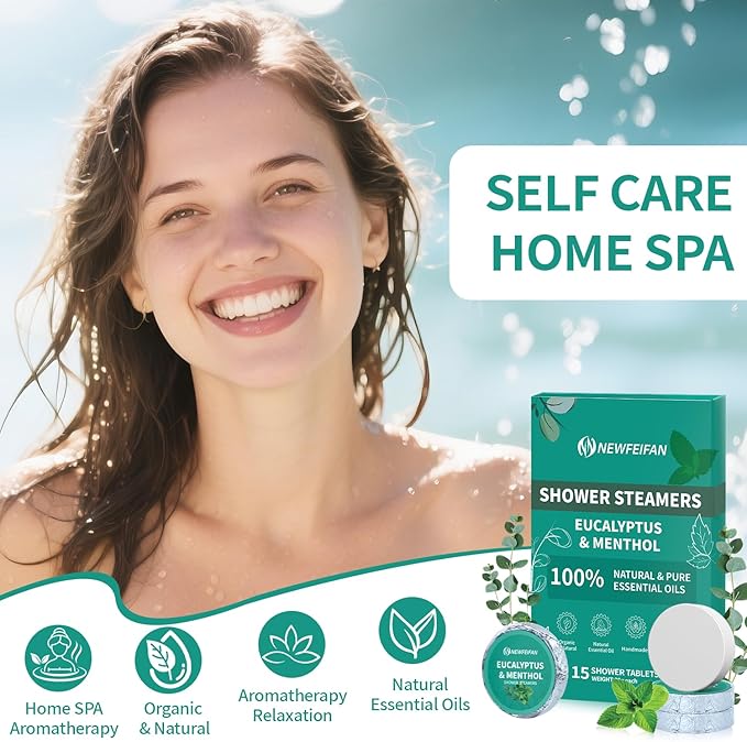 Shower Steamers Aromatherapy 15 Pack Bath Bombs Gifts for Women & Men Organic Eucalyptus & Menthol Essential Oil, Spa Relaxing Birthday Gifts for Wife & Husband, Travel Essentials Aromatherapy
