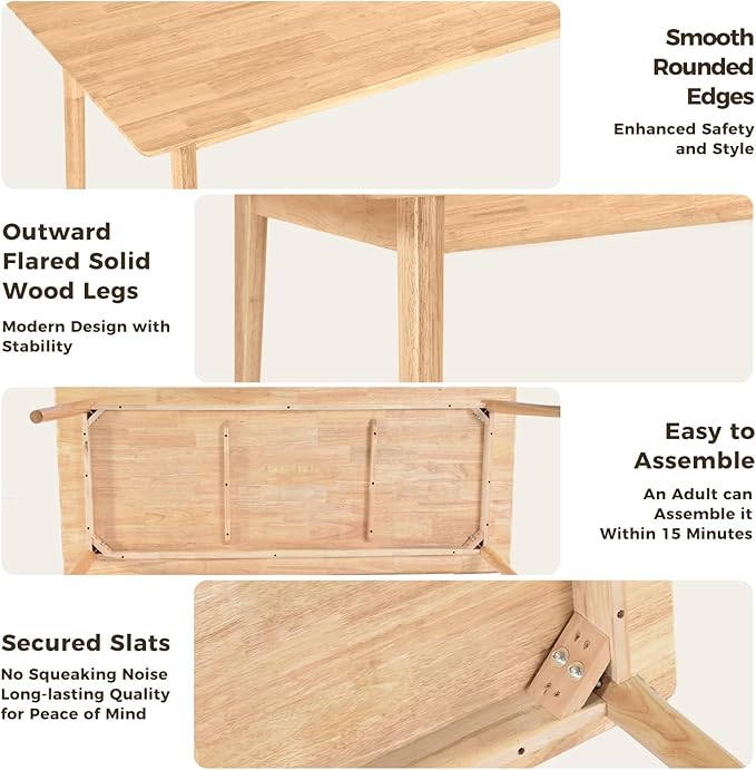 DELAVIN 70.8" Large Solid Wood Dining Table for 6-8 People, Mid Century Modern Rectangular Oak Kitchen Table, Farmhouse Dining Room Table, Easy Assembly, Natural