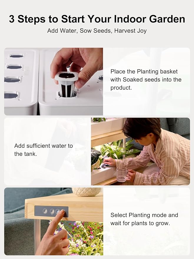 GROWNEER HydroEasy1.0 Hydroponic Growing System, 2-Tier Indoor Garden with Full-Spectrum LED Grow Lights, 32 Pods, Solid Wood Design, Independent Water Circulation, Ideal for Vegetables, Herbs, Bamboo