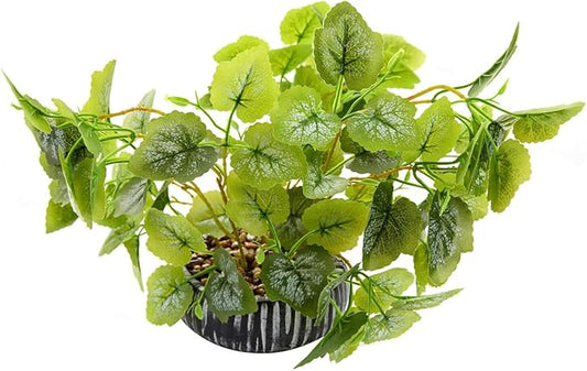 12.8" Artificial Plants Decor Fake Potted Plants with Special Leaves Greenery Faux Lifelike Silk Plants in Rustic Black Clay Planter Perfect for Indoor Home Outdoor Farmhouse Bathroom Décor