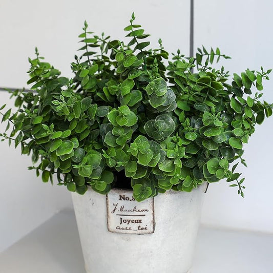 Artificial Fall Eucalyptus Plant – 8PCS Outdoor Fake Greenery, UV Resistant Fake Plants for Porch, Patio, Thanksgiving or Autumn Home Decor - Green Leaves