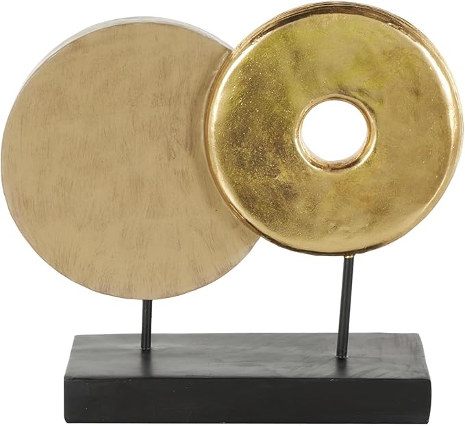Deco 79 Resin Geometric Handmade Decorative Sculpture Home Decor Statue with Black Rectangular Base, Accent Figurine 14" x 4" x 13", Gold