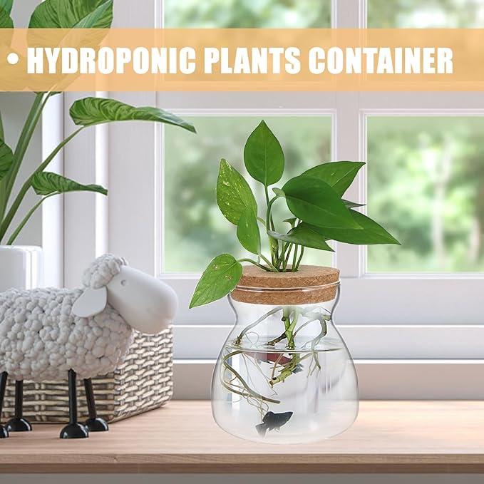 Glass Plant Jar -Plants Propagation Station - - with Wood Lid- Micro Landscape Terrarium Container Desktop Plant Jar Hydroponic Vases Gardening for Plant Lovers(Size)