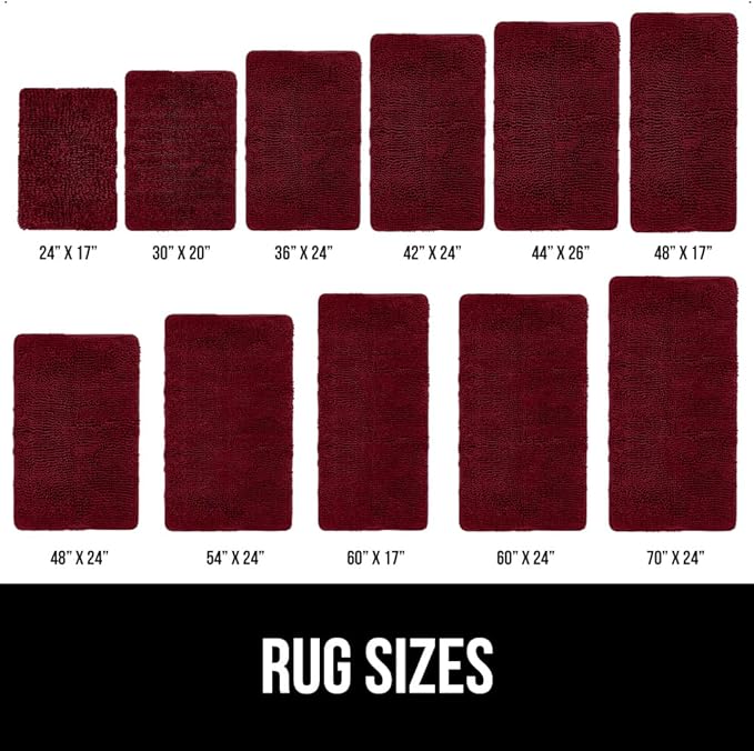 GORILLA GRIP Bath Rug Mat 48x24, Soft Absorbent Chenille, Quick Dry Microfiber Mats, Rubber Backing Washable Shower Floor Rugs, Bathmat Runner, US Designed Bathroom Home Decor Accessories Burgundy