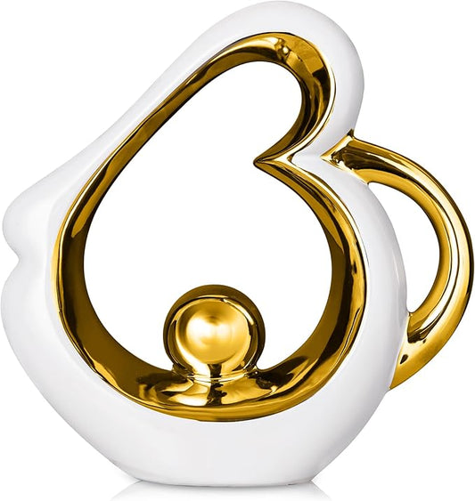 Gold Decor Coffee Table Sculpture, Modern Ceramic Statue, White Sculpture Heart Shape, Entry Table Decor, Living Room Table Centerpiece Ornament, Abstract Art Sculptures Home Decor
