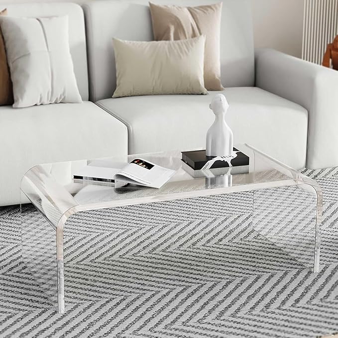 32inch Premium Clear Acrylic Rectangle Coffee Table for Living Room,Mid Century Transparent Waterfall Lowtea Table, Middle Size Table (32"x16"x16") Fit for 2 Seat Sofa