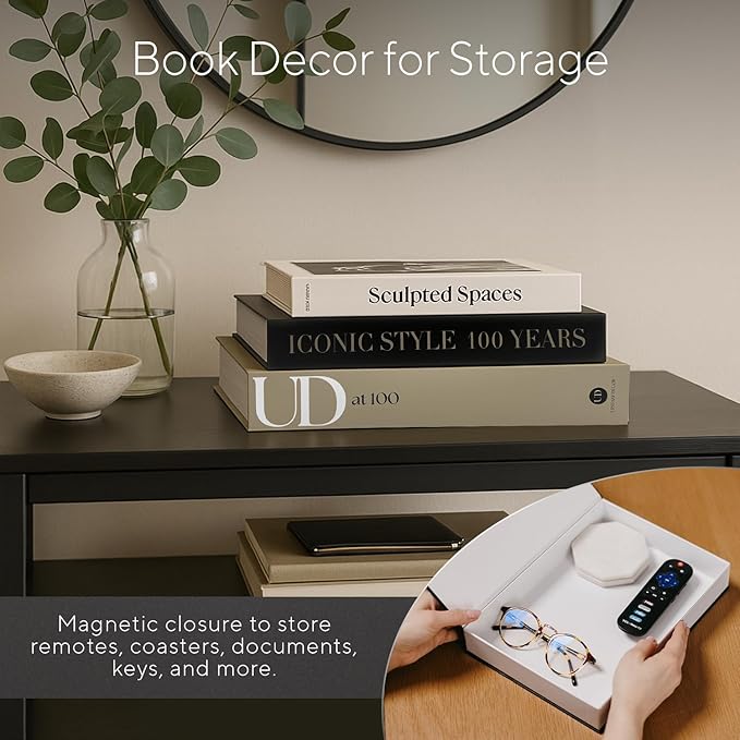 Aesthetic Decorative Books Set of 3 Designer Fake Books for Decoration to Enhance Mid Century Coffee Table Decor Bookshelf Mantle Shelf Console Table Entryway Décor Minimalist Faux Book Storage Box