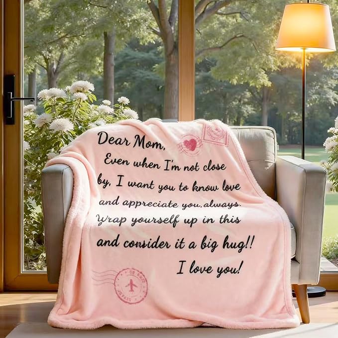 Geniospin Throw Blanket for Mom Birthday Gifts from Daughter Son, Dear Mom Blanket for Christmas, Super Soft Flannel Throw Blanket for Couch Bed Sofa, Warm and Cozy