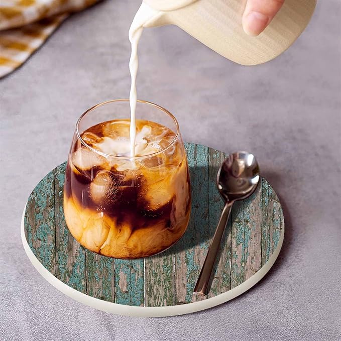 Shabby Wooden Background Coaster for Drinks Individual Vintage Board Cracked Surface Retro Farmhouse Wall Presents for Housewarming Birthday and Family 100% Diatomite 4''X 4'',2 Pack