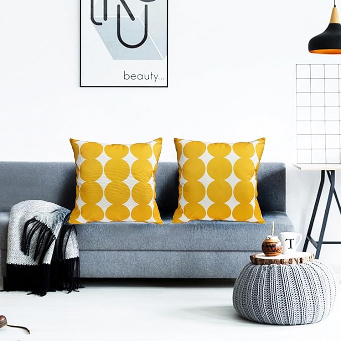 Decorative Throw Pillow Covers Set of 2 Chrome Yellow Fashion Polka dot Pillow Covers 16x16 Inch Throw Pillow Cover Linen Pillowcase Farmhouse Outdoor Pillow Covers for Couch Sofa Bedroom