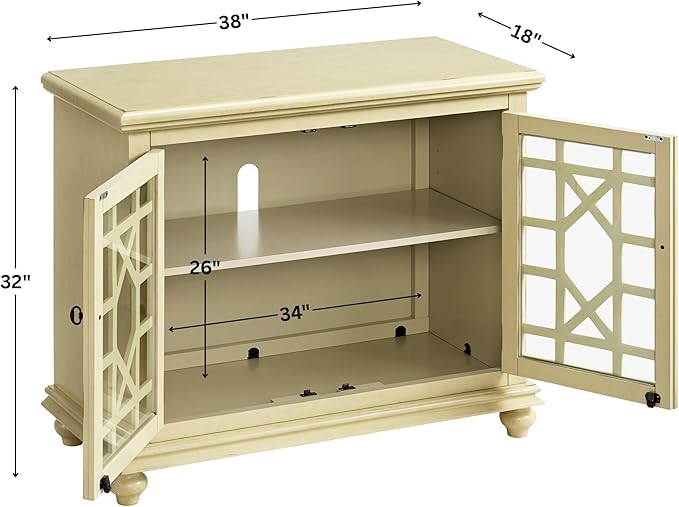 Martin Svensson Home Elegant Small Spaces Accent Cabinet with Glass Doors, Vintage Sideboard or Small TV Stand for Living Room or Entryway. Antique Cream White.