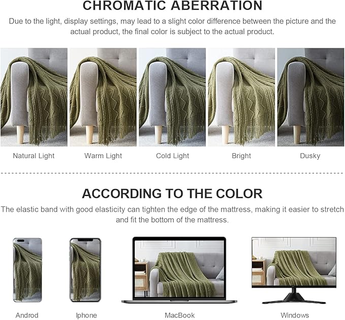 BOURINA Olive Throw Blanket 50x60 Inches Throw Textured Solid Soft Sofa Couch Decorative Knit Blanket