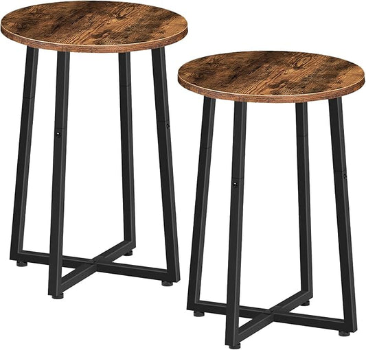 HOOBRO Side Tables Set of 2, Round End Accent Tables with Sturdy Metal Pedestal, 15.7" Round Nightstands, for Living Room, Bedroom, Balcony, Office, Rustic Brown BF95BZP201