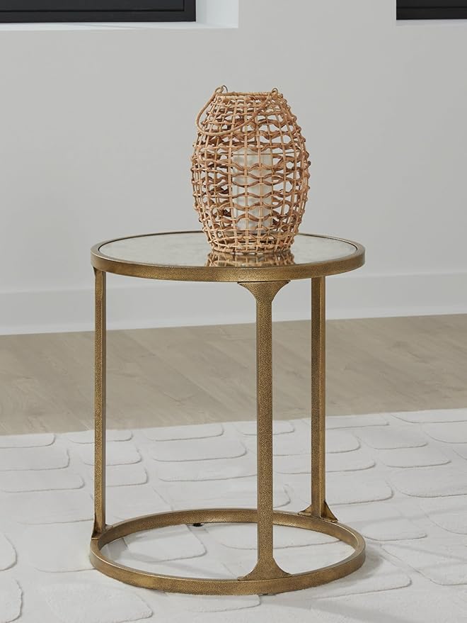 Signature Design by Ashley Korajane Transitional Metal End Table with Tempered Glass Top, Metallic