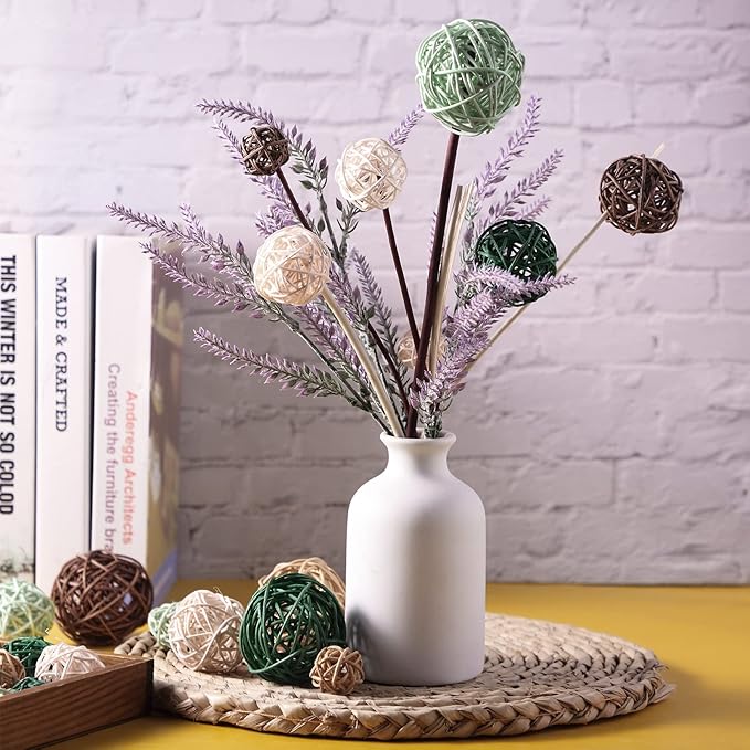 Patelai 36 Pcs Wicker Rattan Balls Decorative Balls for Vase Centerpiece Bowls Orbs Filler for Home Decor,4 Sizes(Vivid Color)