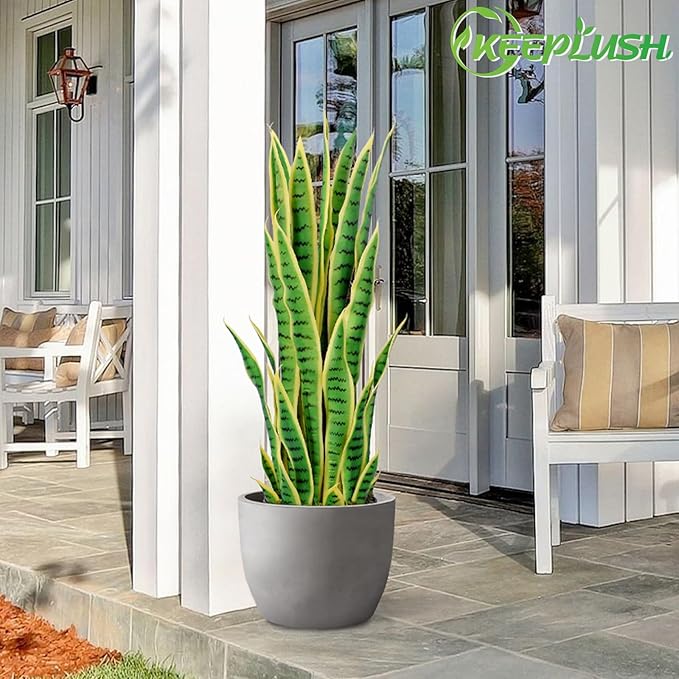 3ft Artificial Snake Plant – 36in Faux Sansevieria Plants, Fake Floor Plant for Indoor Outdoor, Front Porch Patio Home Office Decor, Mother-in-Law’s Tongue, Yellow 2Pcs