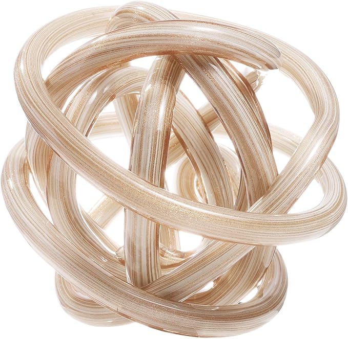 Luxury Lane Hand Blown Infinity Knot Sommerso Decorative Glass Ball for Bowls Home Decor 8 inch Tall Orbit Centerpiece Table Decoration Sculpture White Gold
