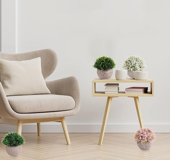 Lemonfilter Set of 4 Mini Potted Artificial Plants Plastic Eucalyptus Plants Faux Rosemary Plants for Home Garden Office Desk Shower Room Decoration