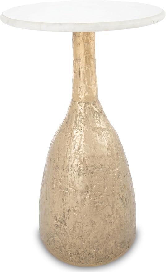 OBJET D'ART Small Round Gold End Tables, Tronc, 22'' Height, Vintage Metal Accent, Side, Pedestal, Coctail and Drink Tables for Living Room and Small Spaces