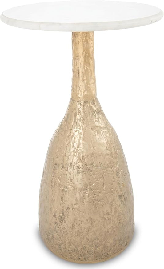 OBJET D'ART Small Round Gold End Tables, Tronc, 22'' Height, Vintage Metal Accent, Side, Pedestal, Coctail and Drink Tables for Living Room and Small Spaces