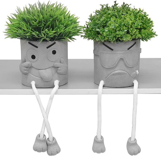 MAKHOT 2 Pack Cute Artificial Succulent Plants with Gray Flower Pots, Fake Plants Succulent Window Sill Decor for Gift Choice, Mini Potted Succulents for Desk Shelf Bathroom Decoration