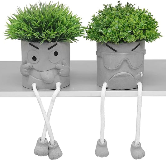 MAKHOT 2 Pack Cute Artificial Succulent Plants with Gray Flower Pots, Fake Plants Succulent Window Sill Decor for Gift Choice, Mini Potted Succulents for Desk Shelf Bathroom Decoration
