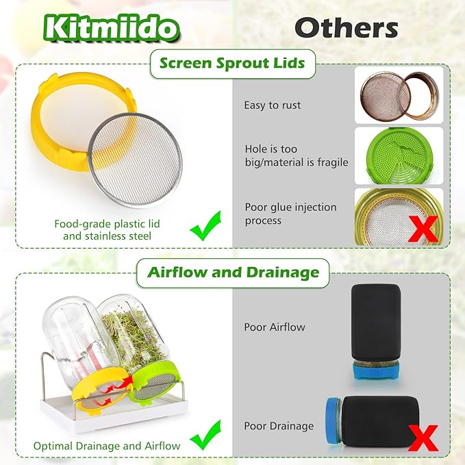 Seed Sprouting Kit, 2 Large Wide Mouth Mason Jars with Sprout Lids, Blackout Sleeves, Drain Tray, Stainless Steel Stand, Sprouts Growing Kit for Bean, Broccoli, Alfalfa (Yellow+Green)