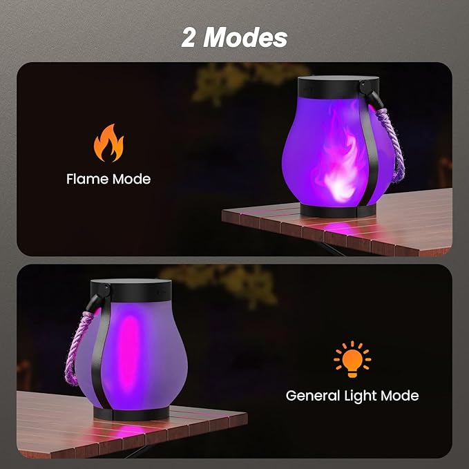 Hompavo Gen2 Solar Lanterns Outdoor Waterproof with Realistic Flickering Flame, Dual Charging (USB/Solar) & 2 Modes - Decorative Hanging/Table Lights for Patio Garden Porch Halloween Decor, 2/Purple
