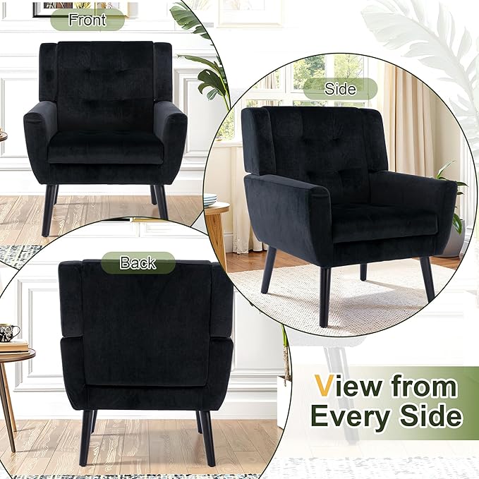 NicBex Modern Accent Chair for Living Room Upholstered Foam Filled Living Room Chairs with Metal Legs Velvet Cozy Lounge Armchair for Living Room Bedroom,Black