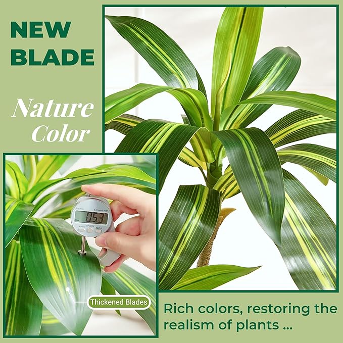 5FT Artificial Dracaena Tree with White Planter and Fake Green Moss - Real Touch Fake Plant for Home & Office Decor, Faux Yucca Indoor Floor Tree, Pre-Potted Plants,