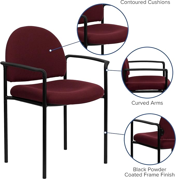 Flash Furniture Tiffany Comfort Burgundy Fabric Stackable Steel Side Reception Chair with Arms