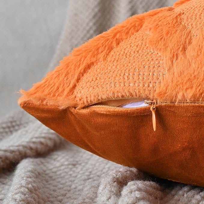 Set of 2 Soft Moroccan Throw Pillow Covers 12x20 Inch Plush Boho Decorative Pillow Cover Accent Cushion Case for Couch Sofa Bed, Orange