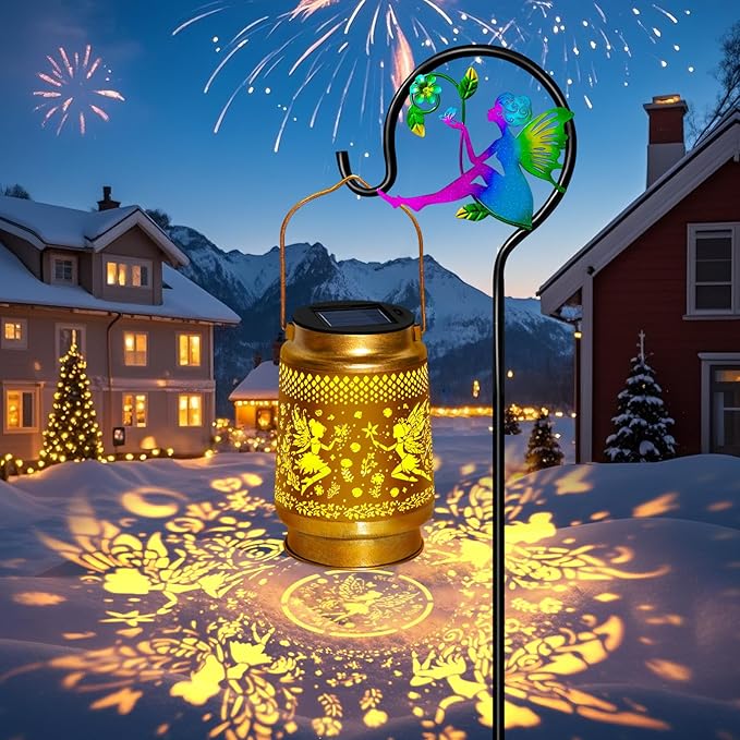 Solar Lanterns Outdoor Waterproof with Shepherd Hook,Solar Fairy Lights Garden Decor,Christmas Decorations Birthday Gift for Women Grandma,Hanging Decorative Lanterns for Outside Patio Lawn yard Porch