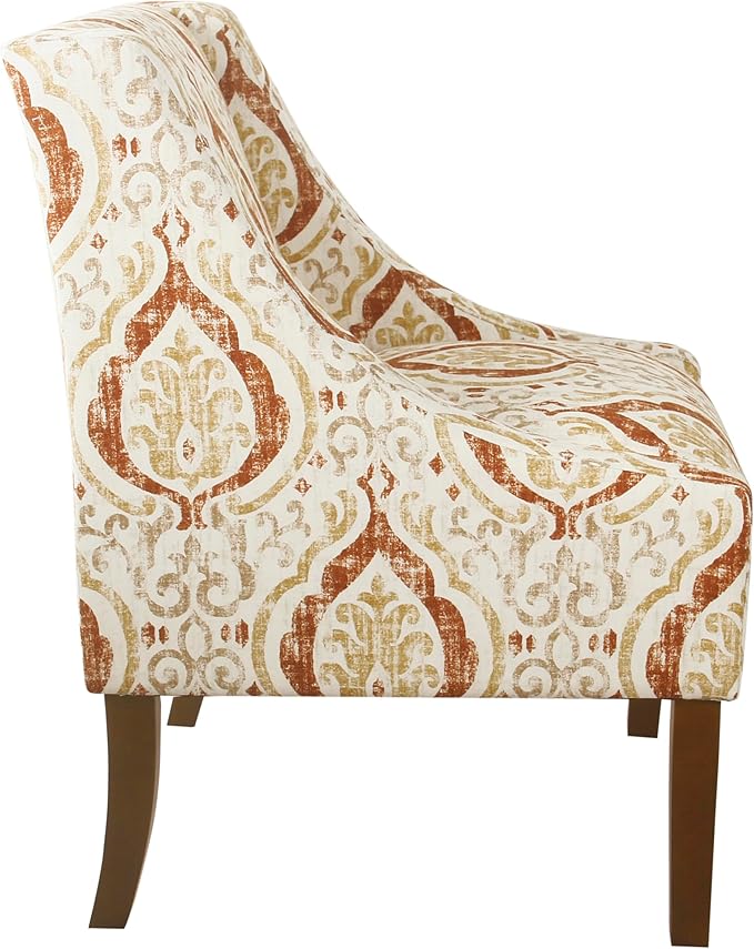 Homepop Home Decor | Upholstered Classic Swoop Arm Accent Chair | Accent Chairs for Living Room & Bedroom | Decorative Home Furniture,Orange and Cream Medallion