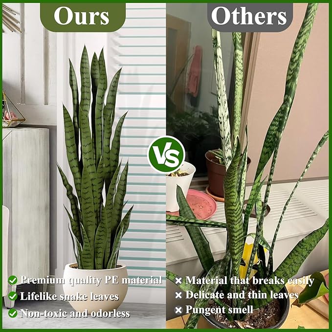 4ft Artificial Snake Plant – 46in Faux Sansevieria Plants, Fake Floor Plant for Indoor Outdoor, Front Porch Patio Home Office Decor, Mother-in-Law’s Tongue, Green 1Pcs