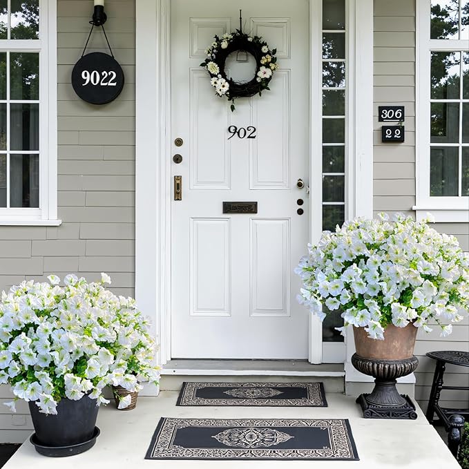 Ouddy Decor 24 Bundles Artificial Flowers for Outdoors Decoration Fake Silk Morning Glory Flowers Faux Eucalyptus Plants UV Resistant for Porch Patio Garden Spring Summer Home Decor, White