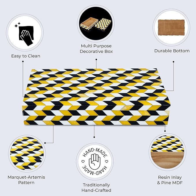 Handicrafts Home Handmade Marquet Artemis Collection Decorative Jewelry Box Organizer – Keepsakes, Trinkets, and Home Decor – Antique Coffee Table Storage, Memory Box, Farmhouse Style Decor, 12x6x2