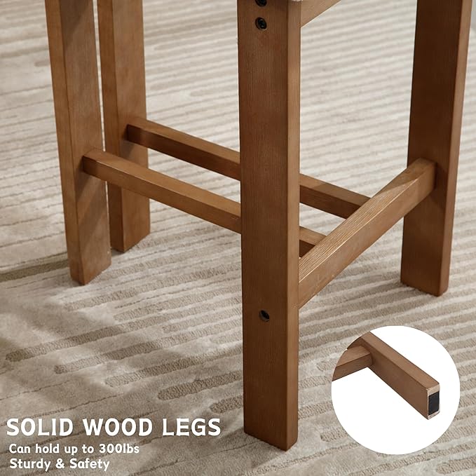 Upholstered Farmhouse Counter Height Bar Stools Set of 4 White Sherpa Barstools with Back/Solid Wood Legs, Modern Bar Chairs for Kitchen Island/Home Bar/Pub, 26 Inch