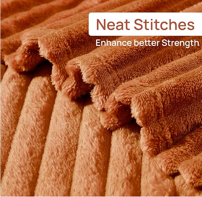 Geniospin Fleece Throw Blanket, 280GSM Extra Soft Lightweight Blanket with Strip, Plush Fuzzy Cozy Blankets and Throws for Couch, Bed, Sofa Cozy, Warm and Breathable (Burnt Orange, 60x80 inches)