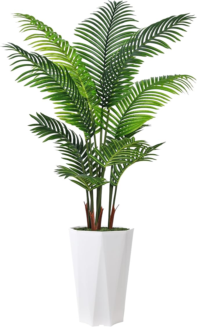 Artificial Palm Plant Indoor 5FT Fake Tree with White Diamond Planter Faux Tropical Areca Tall Fake Floor Plant in Pot Artificial Trees for Home Office Living Room Decor Indoor
